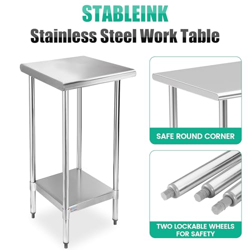 Image of STABLEINK NSF Stainless Steel Small Table 18x24 Inches, Metal Prep & Work Table with Adjustable Undershelf, for Commercial Kitchen, Restaurant, Hotel, Bar and Garage