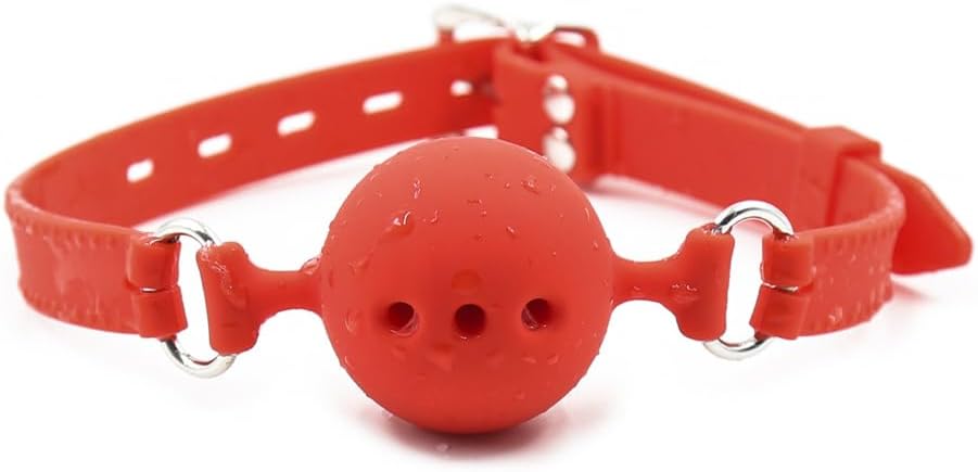 Open Mouth Silicone Ball Mouth Adjustable Restraint SM Bondage Couples Sex Toy gags Muzzles Gag Ball Restraint Fetish (Black-red,M)