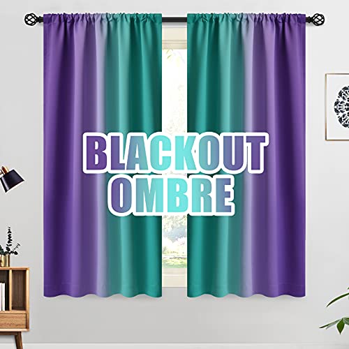 COSVIYA Ombre Teal and Purple Room Darkening Rod Pocket Curtains,52" Wx54 L