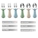 PandaEar Baby Toddler Fork and Spoon Utensil Set, 6 Pack Silicone Stainless Steel Silverware Spoon Fork for Babies Toddler, BPA Free with Silicone Holding Anti-Choke Design (Green Blue Brown)