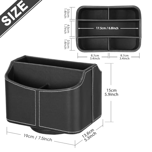 Dyserbuy 360 Degree Rotatable Remote Control Holder, TV Remote Holder with 5 Compartments, PU Leather Remote Storage, for TV/Media Controller, iPad, Phone, Pen (Black) - Cosy Home Interiors Dyserbuy 360 Degree Rotatable Remote Control Holder, TV Remote Holder with 5 Compartments, PU Leather Remote Storage, for TV/Media Controller, iPad, Phone, Pen (Black) - Image 2