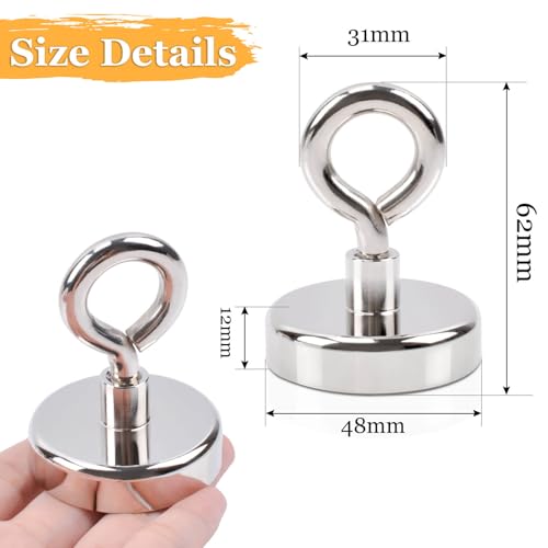Min Ci FISHING MAGNETS Y48 Magnets, 1.89 Inch (48Mm) Super Strong Neodymium Fishing Magnets Lifting Eye-Bolt thumb #2
