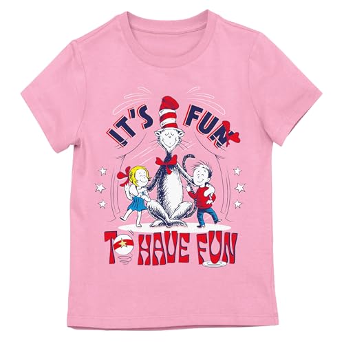 Dr. Seuss The Cat in The Hat It's Fun to Have Fun Youth Girl Pink Short Sleeve Tee