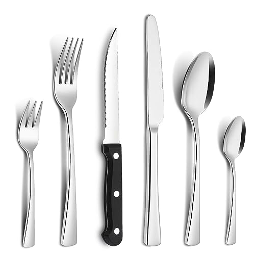 Bestdin - Set di posate per 6 persone, 36 pezzi in acciaio inox, con coltello da bistecca, posate con coltello/forchetta/cucchiaio, posate per casa/festa/ristorante, lavabili in lavastoviglie