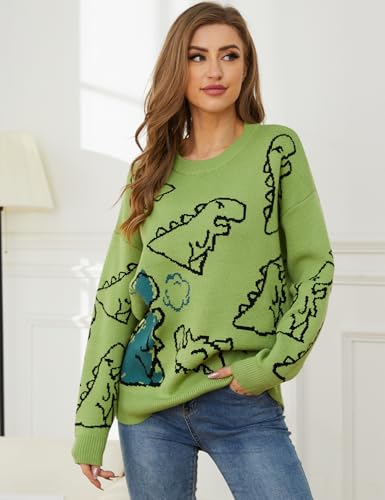 VDWIP Women's Dinosaur Sweater Vintage Oversized Sweater Y2K Graphic Knit Pullover Sweater Unisex Casual Cute Kawaii Tops4