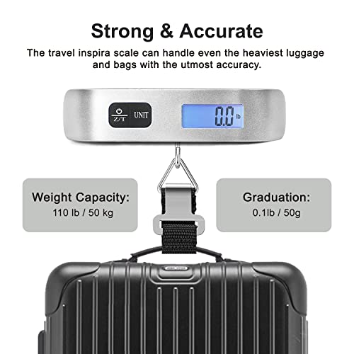 Travel Inspira Luggage Scale, Portable Digital Hanging Baggage Scale For Travel, Suitcase Weight Scale With Rubber Paint, 110 Pounds, Battery Included, Sliver, 2 Pcs #TOP2