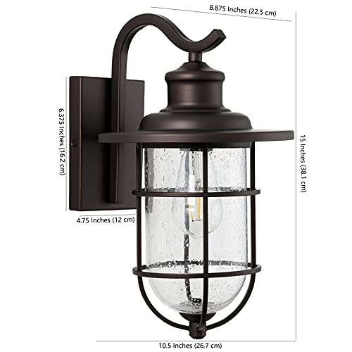 Jonathan Y Jyl7604A Westfield 10.5" 1-Light Iron/Seeded Glass Rustic Industrial Cage Led Outdoor Lantern Classic Cottage Traditional Transitional Patio Porch Doorway, Oil Rubbed Bronze #TOP5