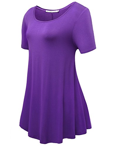 Jollielovin Women's Short Sleeve Loose Fit Flare Hem T Shirt Tunic Top (Deep Purple, L) #TOP1
