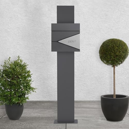 ECD-Germany Boîte aux Lettres sur Pieds, 37x37x11 cm, Anthracite-Argent, Boîte Postale avec Compartiment à Journaux/Courrier, Support de Boîte aux Lettres Anthracite 170 cm, Verrouillable avec 2 Clés