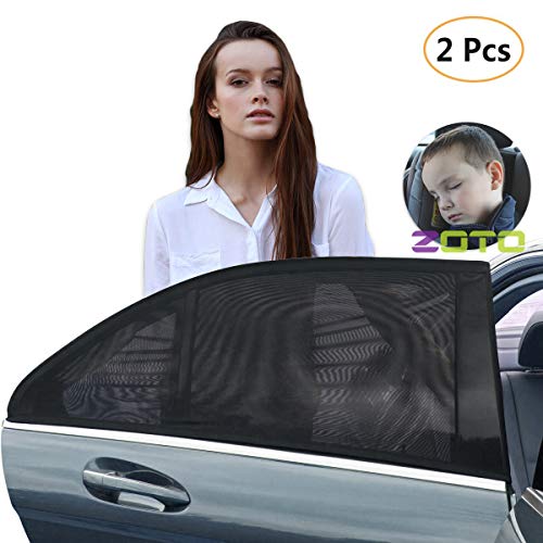 ZOTO Car Rear Window Sun Shade, Premium Breathable Mesh Sun Shield Protect Baby/Pet from Sun's Glare & Harmful UV Rays, Universal Car Curtains Fit for Cars, Trucks and SUV's (Pack of 2,Large Size).
