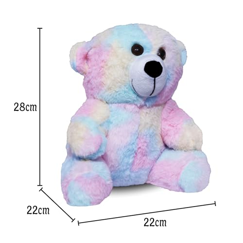 Image of Soft Plush Teddy Bear for Kids (Rainbow, 28 cm) | Cute Multicolor Stuffed Toy | 28cm Sitting Teddy Gift for Boys & Girls | Perfect Birthday, Valentine