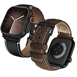 Fullmosa Leather Band Compatible with Apple Watch Bands 49mm 46mm 45mm 44mm 42mm,Top Grain Leather iWatch Straps for Apple Watch Ultra SE Series 11 10 9 8 7 6 5 4 3 2 1,Coffee+Black/Black+Black