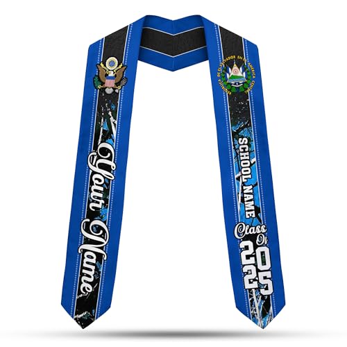 MonkeyVan Custom Salvadoran Graduation Stole 2025,Personalized El Salvador Flag Graduation Sash,Salvadoran American Stole S21