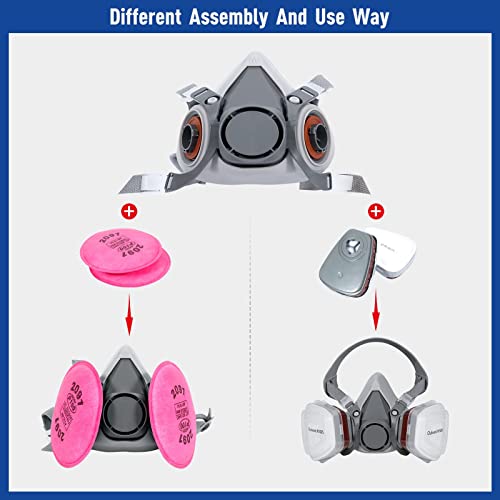 Luye Half Facepiece 15 In 1 Reusable Mask Respirator With Filter Against From Dust,Organic Vapors And Particulates, Protect For Paint, Sanding, Polishing, Spraying,Logging,And Other Outdoor Work #TOP5