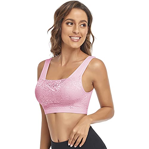 Image of Litthing Lace Bralettes for Women Padded Sports Bra Seamless Plus Size Tank Tops Wirefree Comfort Yoga Cami T Shirt Bras