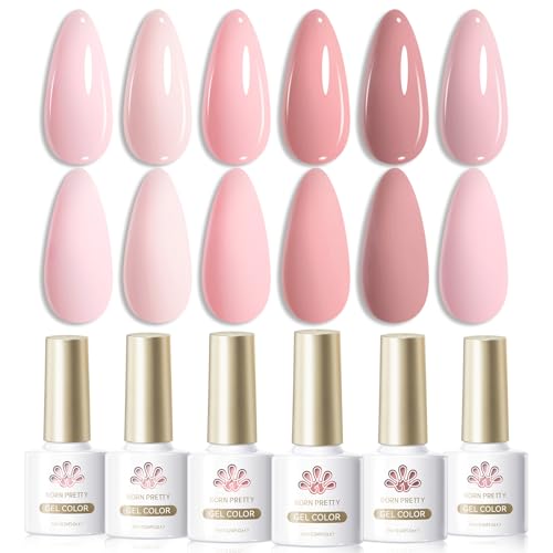 Born Pretty Pink Gel Nail Polish 6 Colors,Soft Nude Pink Valentine's Day Gift Nail Art Manicure DIY Salon Home
