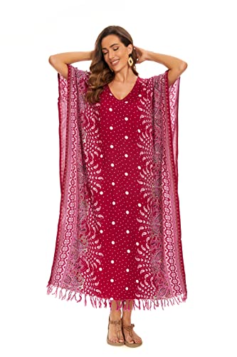 Image of Beautybatik Boho Flora Printed Women Plus Size Kaftan Kimono Loungewear Maxi Long Dress Size XL to 4X