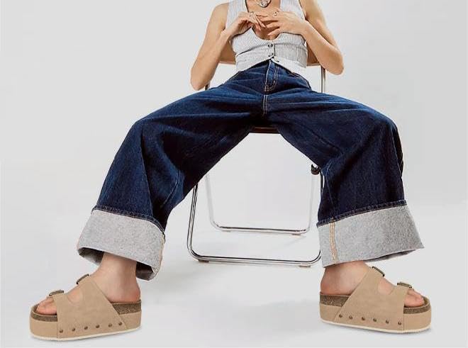 Womens Genuine Leather Cork Platform Sandals Adjustable Buckle Straps Band Suede Clogs Platform Slip on Flatform Sandals2