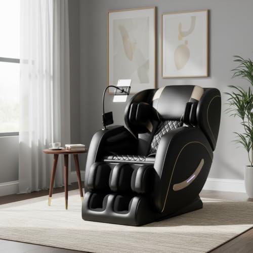 Zero Gravity Massage Chair Recliner with 8 Roller Heads, Full Body Air Pressure System, Heated Waist and Legs, Foot Roller Therapy, Bluetooth Audio, Automatic Programs for Home Office, Black