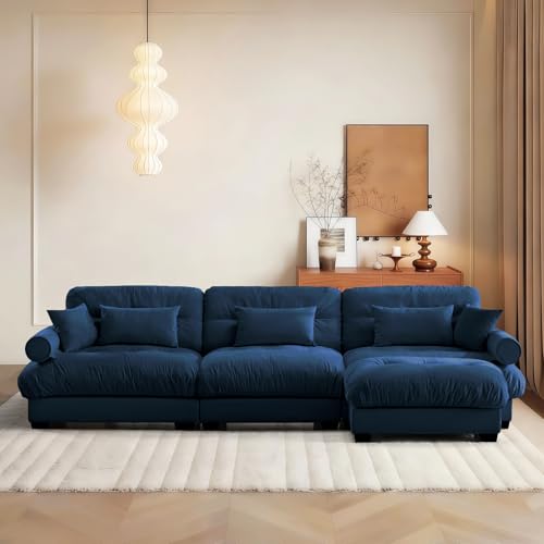 Image of SoarFlash SorFlash Sectional Sofas Couches for Living Room, L Shaped Couch Sofa Set, Small Couches for Small Spaces, Apartment with Movable Ottoman, Blue