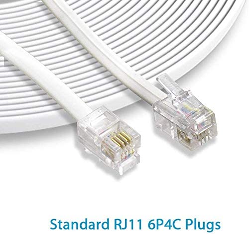 MAOZHOU 6m White Flat Telephone Extension Cable for Landline Fax, Modem - 6P4C to 8P8C Connector, 6 meters - Image 3