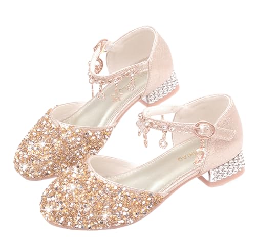 Girls Sandals Princess Low Heels Dress Shoes Sequins Flower Wedding Party Dance Pump Shoe for Toddler Little Kid