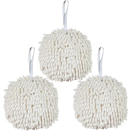 Ivymei 3 Pack Cute Fuzzy Chenille Hand Towels Ball with Loop