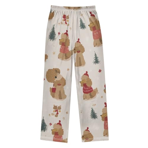 ZZXXB Christmas Poodle Tree Boys Long Pants Soft Trousers Elastic Waist Kids Lounge Bottoms with Pockets S-XL2