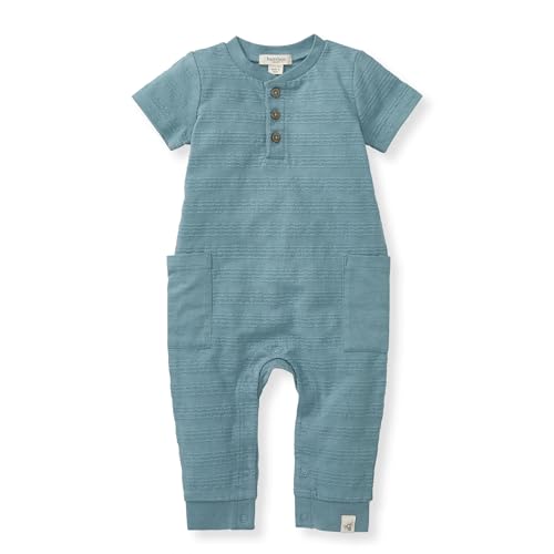 Image of Burt's Bees Baby Boys' 100% Organic Cotton One-Piece Short Sleeve Jumpsuit
