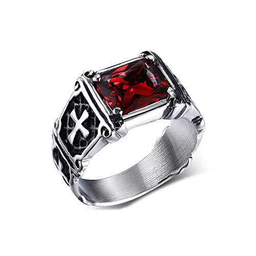 BOBIJOO Jewelry - Bague Cabochon Chevalière Templier Croix Maltese Rubis Rouge Royaliste Chevalier - 73 (14 US), Acier Inoxydable 316