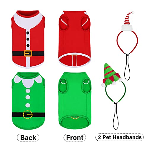Pedgot 2 Pack Christmas Sleeveless Dog Shirts With Christmas Dog Headbands Pet Clothes Elf And Santa Costume Set For Christmas Holiday Dog Cat Cosplay Apparel (Medium) #TOP3