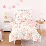 Wake In Cloud - Toddler Bedding Set for Girls, Cute Unicorn Floral Botanical, 4 Pieces Soft Crib Bed Set...