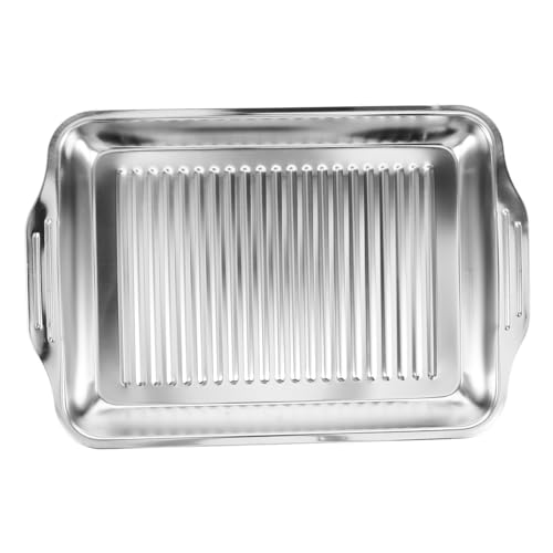 GALPADA Plat Rectangulaire Acier Inoxydable Pour Poisson Grillé Plaque à Rôtir Compatible Induction Assiette à Barbecue Pratique