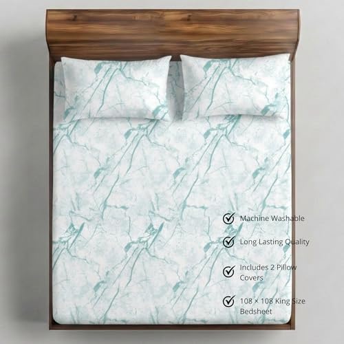 Image of VELOURA Tie-Dye Bedsheet Set, 100% Cotton, King Size 108x108 Inches, 300 Thread Count, with 2 Pillow Covers, Green