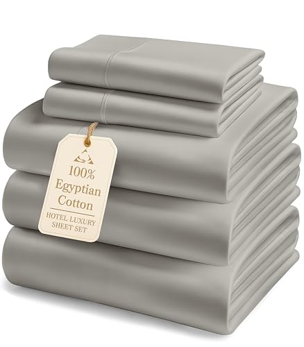 Image of LANE LINEN 100% Egyptian Cotton Split King Sheets for Adjustable Beds Sustainably Produced Luxury Hotel Like Thick Split King Bed Sheets, Machine Washable Cotton Sheets-Platinum Haze