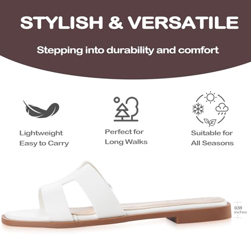 Image of Sandals for Women Dressy Comfortable Flat Open Toe Casual Cute Trendy Shoes Soft Faux Leather Slip On Ladies Slides for Summer