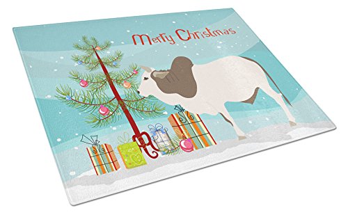 Caroline's Treasures BB9197LCB Malvi Cow Christmas Glass Cutting Board Large, Teal Decorative Tempered Glass Kitchen Cutting and Serving Board Large Size Chopping Board