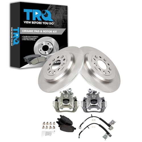 Image of TRQ Rear Brake Pad and Rotor Set Ceramic Rotors Calipers Compatible with 2011 Ford Explorer