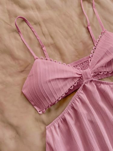Image of OYOANGLE Women's Cut Out Smocked Sundress Backless Ruffle A Line Cami Dress | Country Concert Dress, Sun Dress, Sunmer Dresses, Ceach Dress, Flowy Mini Dress, Cutout Sundress