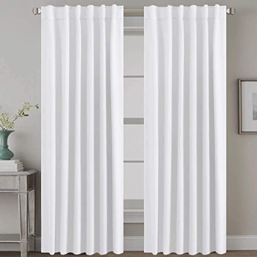 Image of H.VERSAILTEX Back Tab White Curtains 90 Inch Long for Living Room, Rod Pocket Room Darkening Thermal Insulated Light Blocking Drapes, 52 x 90 Inch, 2 Panels