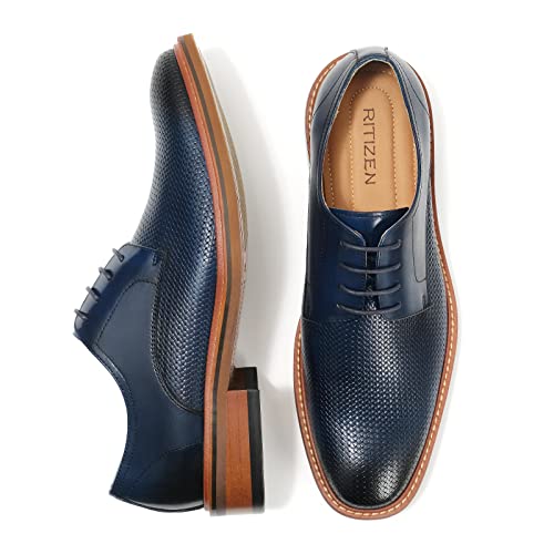 Ritizen Men's Oxford Dress Shoes Lace-Up Formal Classic Shoes For Business Wedding Blue Size 11 #TOP2