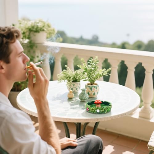 Neletao Cute Ash tray Cool Ashtrays for Weed Smokers & Bong Users, Fantastical Mushroom Ashtray Resin Ashtray Decor for Home Office, Ornament Gifts Red & Green - Image 4