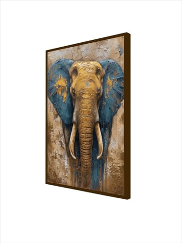 Image of Artsense Wood abstract lucky blue elephant Painting For Wall Decoration Abstract Wall For Living Room Big Size Painting With Frame-Multicolor -20X30 Inches /(50X71Cm) (Blue)