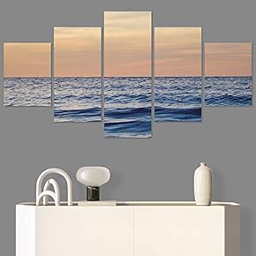 SIGNWIN 5 Panel Canvas Wall Art Beach Blue...