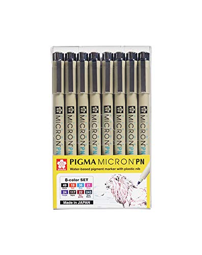 Sakura Pigma Micron PN line Drawing 8 Color pens Set, Bible journaling Study kit, Assorted colors