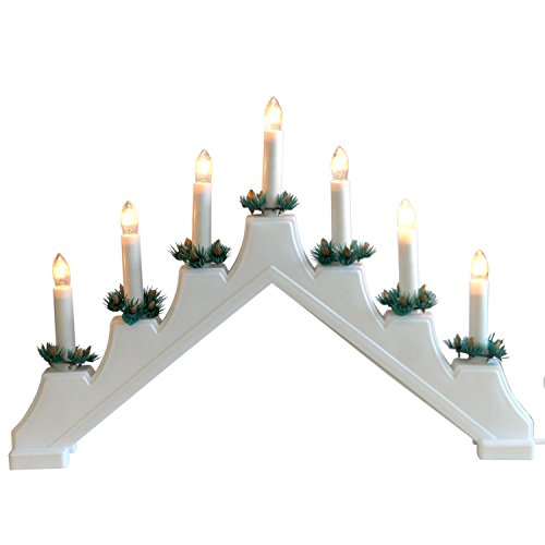 Preisvergleich Produktbild Multistore 2002 Kerzenbrücke mit 7 Lichtern Lichterbogen Schwibbogen weihnachtliche Lichterdeko Indoor Dekoration / Weiß
