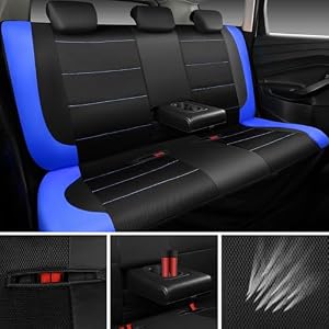 CAR PASS Air Mesh Leather Car Seat Covers Full Set, Waterproof Car Floor Mats, Sporty Steering Wheel Cover 14.5-15in, Universal Fits for 95% Cars Truck SUV (Black and Blue) — photo 3 of 6