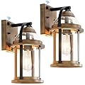 OKELI Dusk to Dawn Outdoor Wall Lights, Waterproof Lighting Fixtures Rustic Farmhouse Wall Lanterns with Clear Glass Shades Anti-Rust Outside Lights for Garage Patio Porch(Wood Grain, 2 Pack)