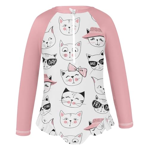 Image of CaTaKu Girls Rash Guard Swimsuit Long Sleeve One Piece Bathing Suit UPF 50+ Toddler Kids Zipper Ruffle Swimwear 3-12Y