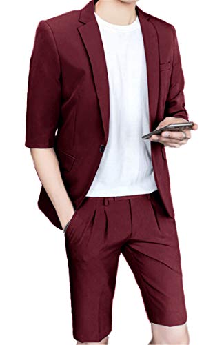 Mens Casual Tailored Blazer Short Sleeve One-Button Lightweight Suit Jacket3